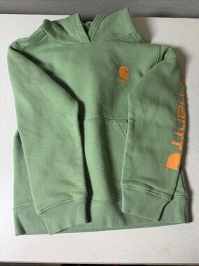Carhartt Men’s Green Crewneck Hoodie with Orange Logo